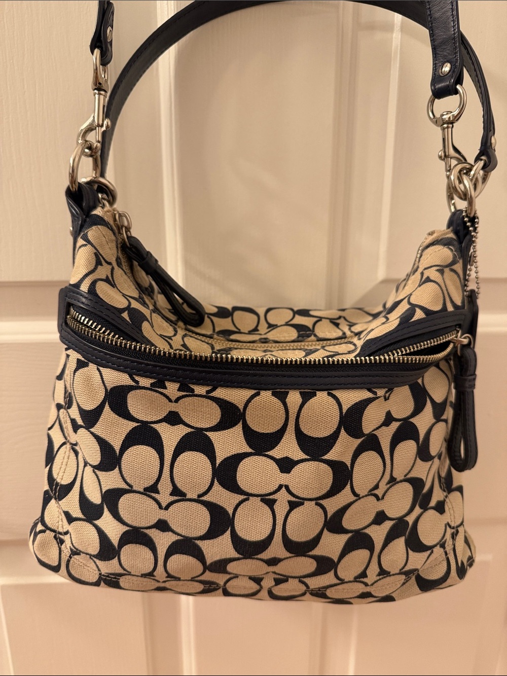 Coach Signature Canvas Shoulder Bag in Navy and Cream - Picture 2 of 3